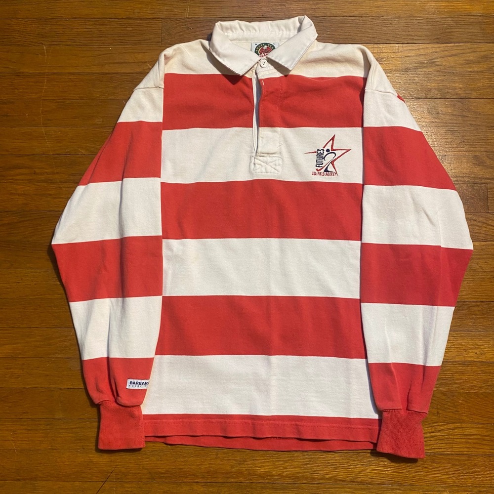 Barbarian Rugby Wear Striped Polo Shirt Red White USA Field Hockey Mens M